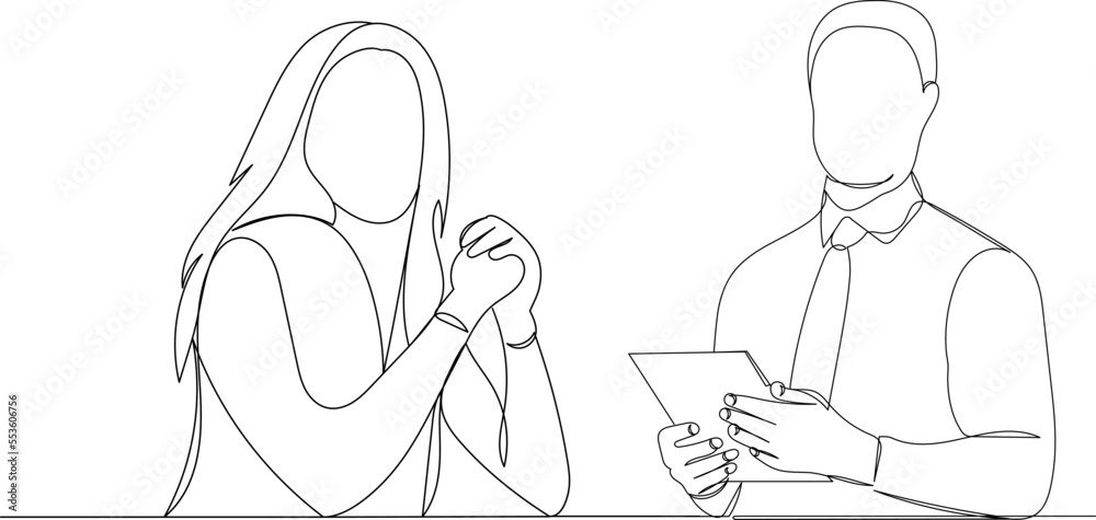 negotiations, man and woman work, continuous line drawing, vector negotiations, man and woman work, continuous line drawing, vector