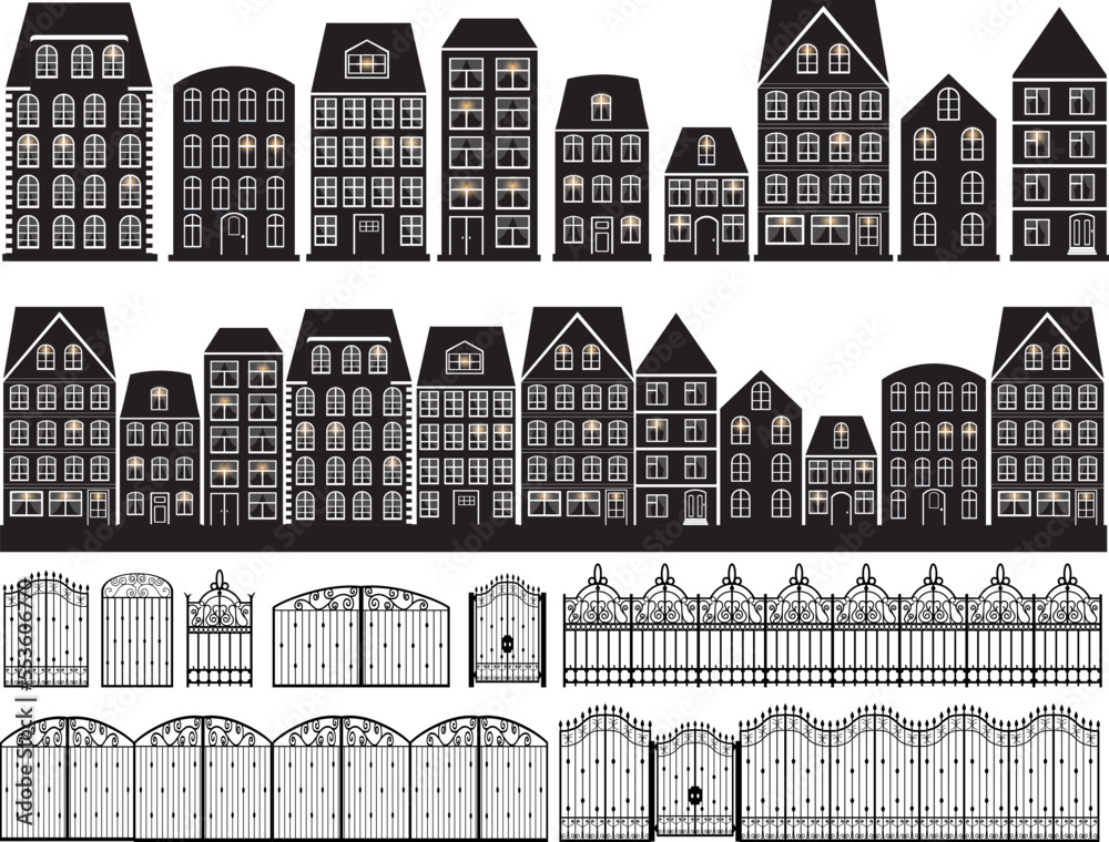 city, houses silhouette design vector isolated