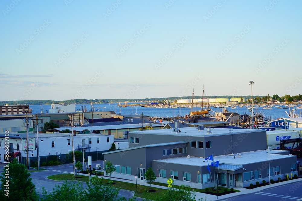 Landscape of Fore river and Portland Downtown and Harbor in Maine Landscape of Fore river and Portland Downtown and Harbor in Maine
