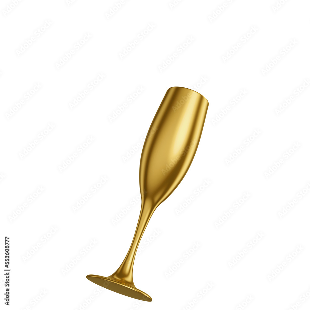 Taça de espumante dourada isolada 3d render Taça de espumante dourada isolada 3d render