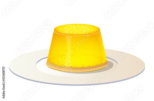 Baked dessert Quindim with coconut flakes. National cuisine of Brazil. Latin American food. Colorful vector illustration isolated on white background.