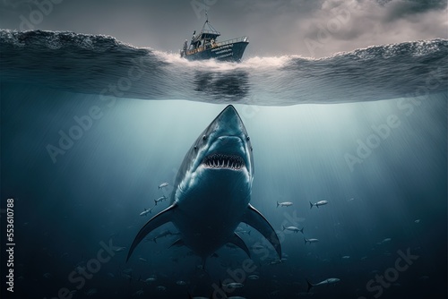 A megalodon attacking a ship