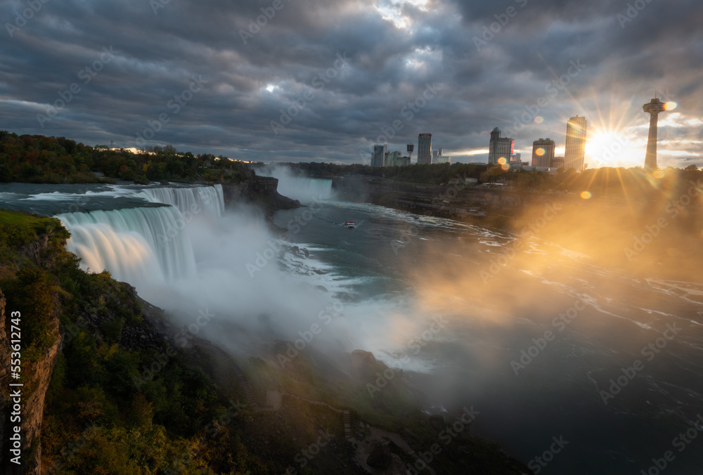 Niagara Falls waterfall from the New york side at sunset