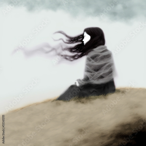 Lonely Woman in the Fog Artwork | Depression Anxiety Mental Health Concept | Midjourney Ai Generated