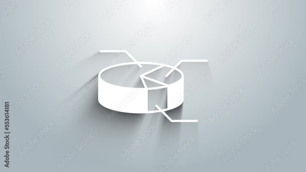 White Pie chart infographic icon isolated on grey background. Diagram chart sign. 4K Video motion graphic animation
