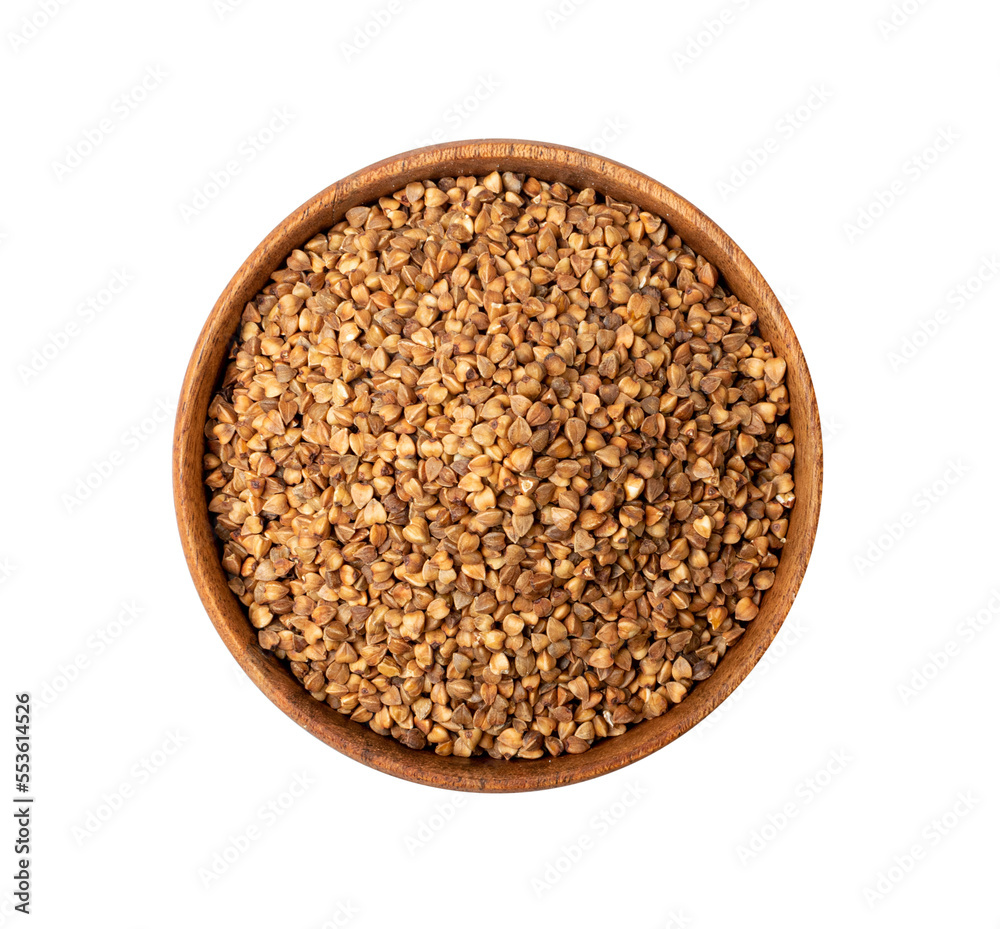 Naklejka premium Raw Buckwheat Pile Isolated, Dry Buck Wheat Grains, Russian Kasha Heap, Uncooked Buckwheat Cut Out
