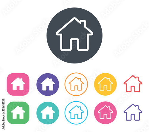 Home sign icon. Main page button. Navigation symbol. Round colourful buttons with flat icons. Vector 10 EPS.