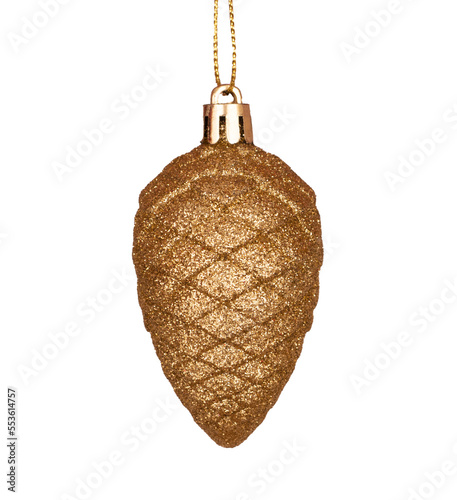 Złota bombka w kształcie szyszki, PNG, przezroczyste tło, brokat, dekoracja, choinka