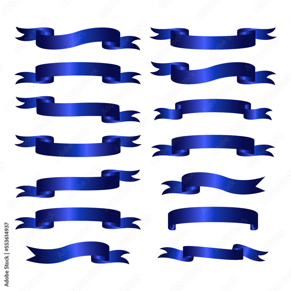 Vector set of blue banner ribbon sales. Realistic banner ribbon. Vector illustration