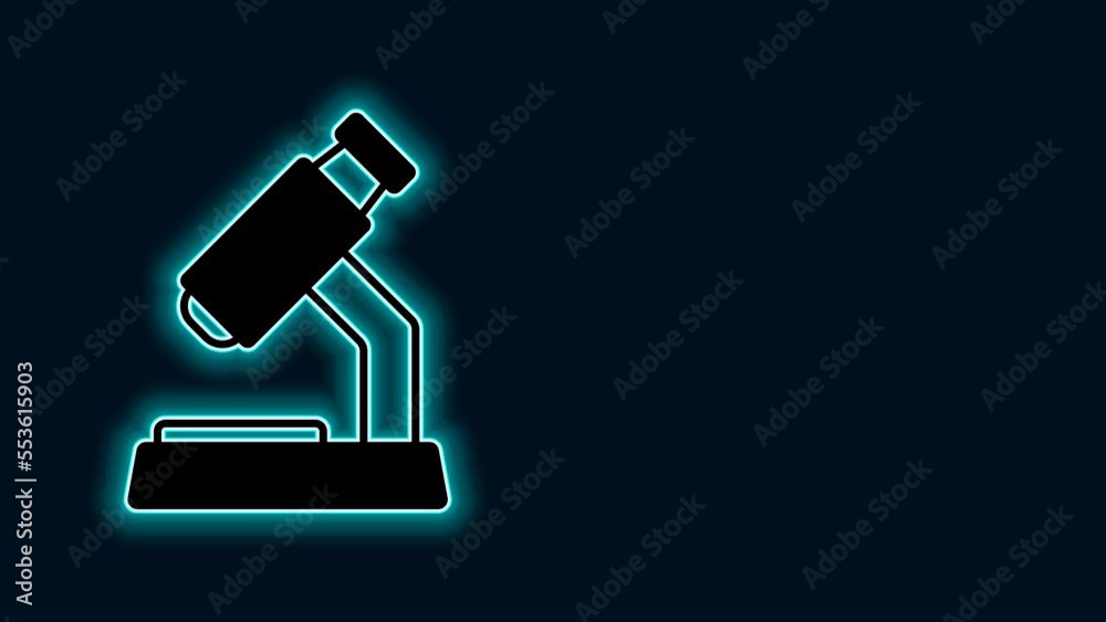 Glowing neon line Microscope icon isolated on black background. Chemistry, pharmaceutical instrument, microbiology magnifying tool. 4K Video motion graphic animation Glowing neon line Microscope icon isolated on black background. Chemistry, pharmaceutical instrument, microbiology magnifying tool. 4K Video motion graphic animation