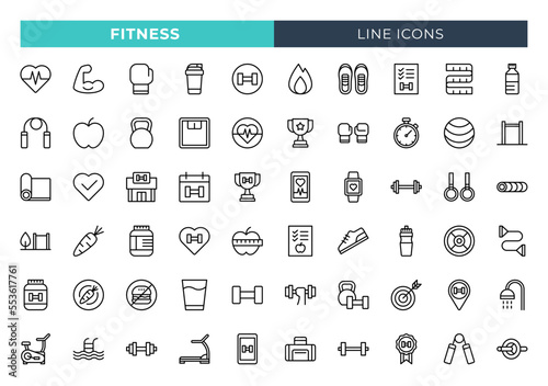 Fotografering Fitness and gym line icons set. Vector line icons.