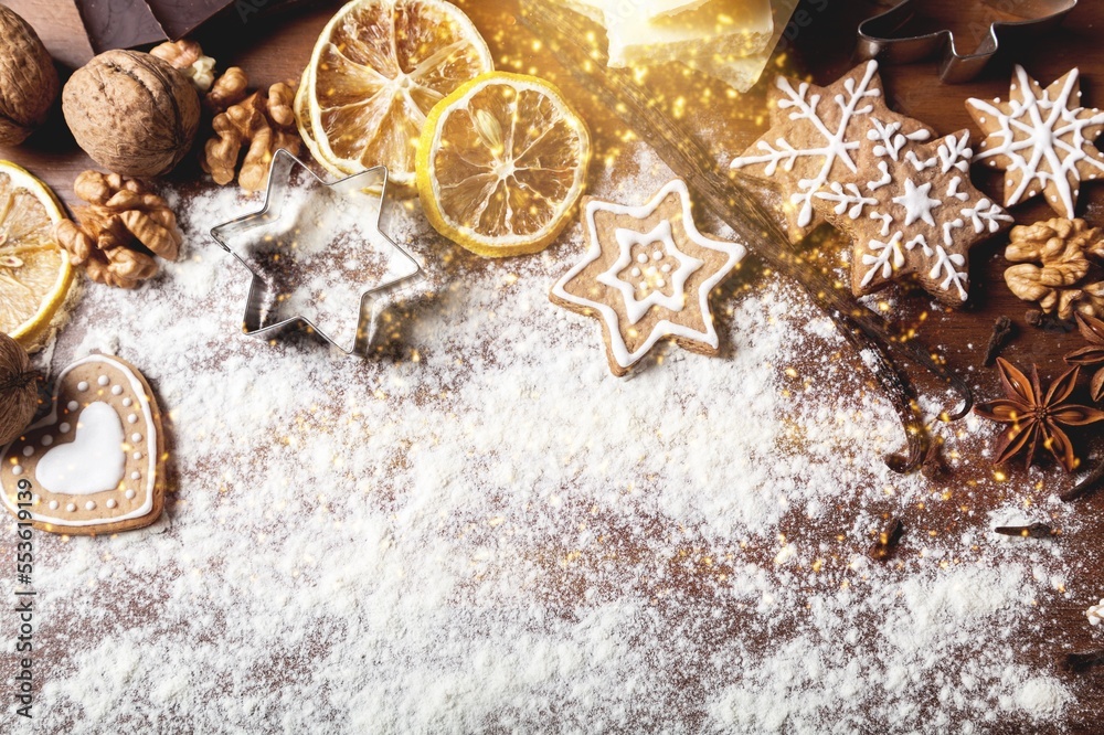 Gingerbread tasty holiday cookies on desk Gingerbread tasty holiday cookies on desk