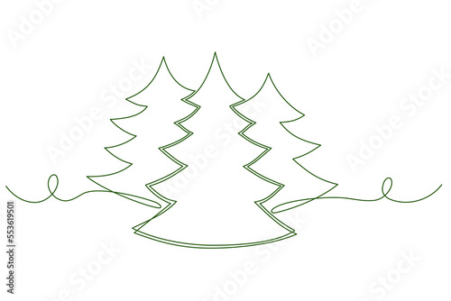 Fir Trees. Continuous one line drawing  editable stroke