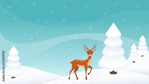 Red Nosed Reindeer in a Winter Wonderland background vector illustration © Julee Ashmead