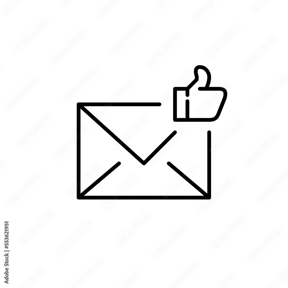 Thumbs-up positive feedback e-mail. Pixel perfect, editable stroke icon Thumbs-up positive feedback e-mail. Pixel perfect, editable stroke icon