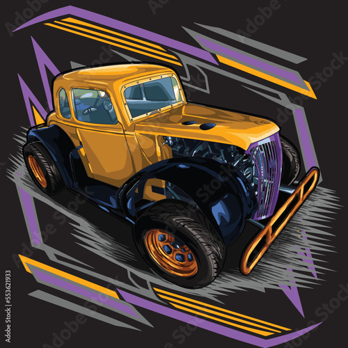 drag racing car on black background for poster, t-shirt print, business element, social media content, blog, sticker, vlog, and card. vector illustration.