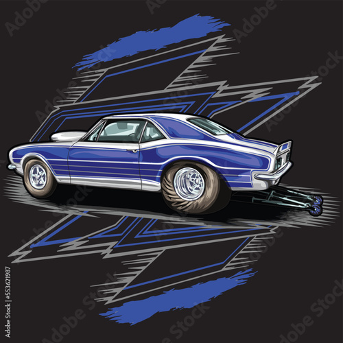 drag racing car on black background for poster, t-shirt print, business element, social media content, blog, sticker, vlog, and card. vector illustration.