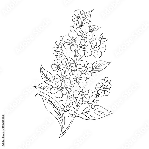 Botanical arts. Hand drawn continuous line drawing of abstract flower, floral, rose, tropical.