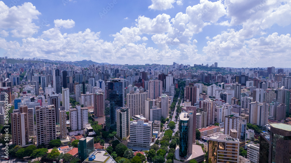 Aerial view of the central region of Belo Horizonte, Minas Gerais, Brazil. commercial buildings