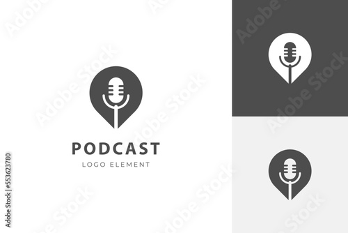 podcast logo icon design with Microphone and pin location or talk icon flat illustration for radio, music, media, multimedia