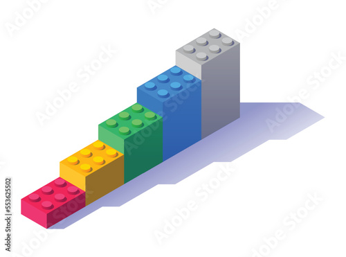 Stair blocks toy. Back to school. 3d design vector.