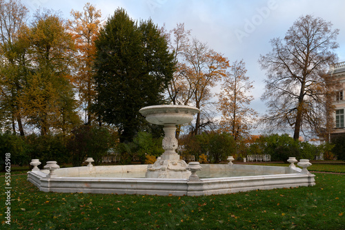View of the marble fountain in the Catherine Park in Tsarskoye Selo on a sunny autumn day, Pushkin, Saint Petersburg, Russia