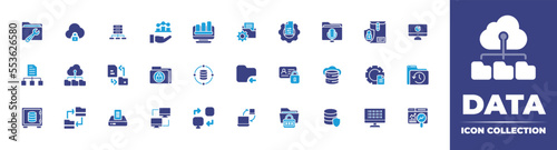 Data icon Collection. Duotone color. Vector illustration. Containing computer, analyze, dataset, security, repair, data flow, data protection, exchange, cloud computing, and more. photo