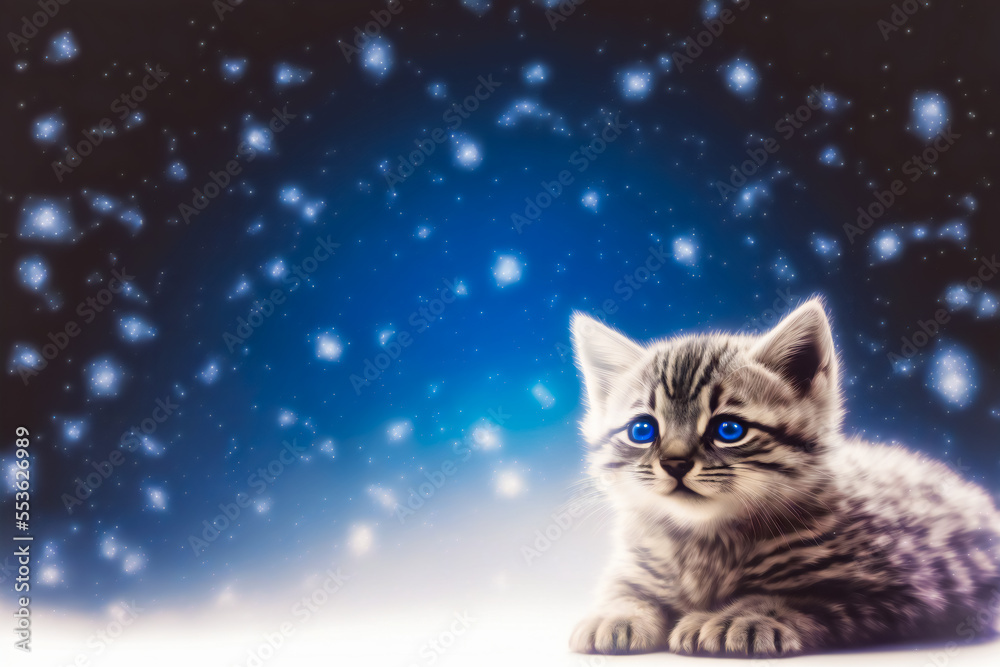Kitten, Christmas and New Year. Image created with Generative AI technology. Kitten, Christmas and New Year. Image created with Generative AI technology.