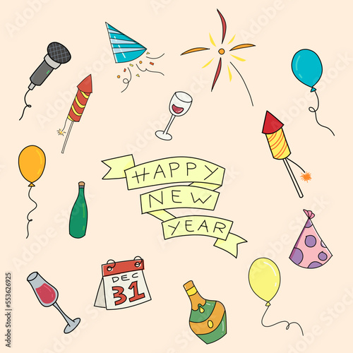 hand drawn new year element collection