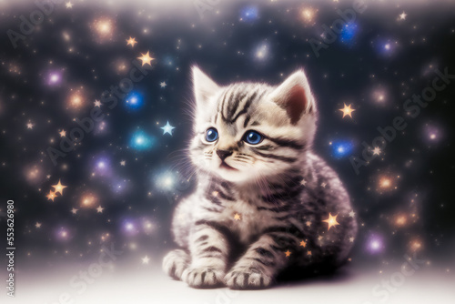 Kitten, Christmas and New Year.  Image created with Generative AI technology.