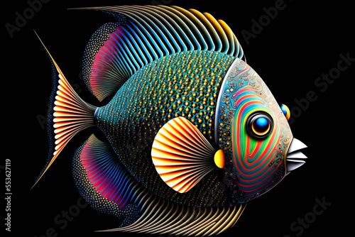 Beautiful , colorful fisch on black background. Image created with Generative AI technology.Beautiful; colorful fisch on; black background.; Image created with Generative AI technology .