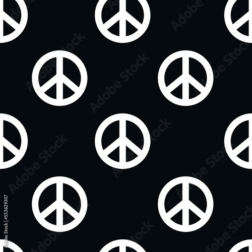 Vector flat hand drawn seamless pattern with pacific, peace symbol. Flat vector hippy boho illustration