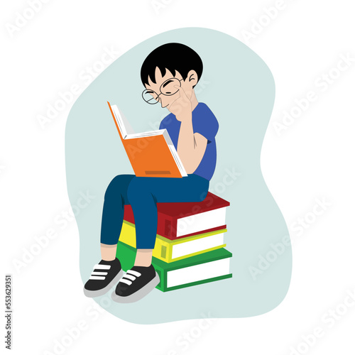 Young people love  reading books. Men and women fond of reading novels, poems and scientific literature. Students preparing for exams. Cartoon flat vector illustration isolated on white background