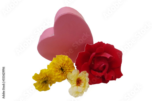 Pink Heart Shaped Box with Flowers photo