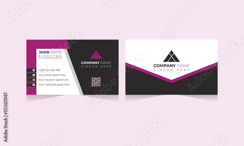 Carddesign, Double-sided creative card design, Set of modern business card print, Personal visiting card with company logo, black and Magenda color card, Business card for business and personal use.