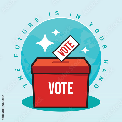The Red Ballot Box and the vote paper. Isolated Vector Illustration