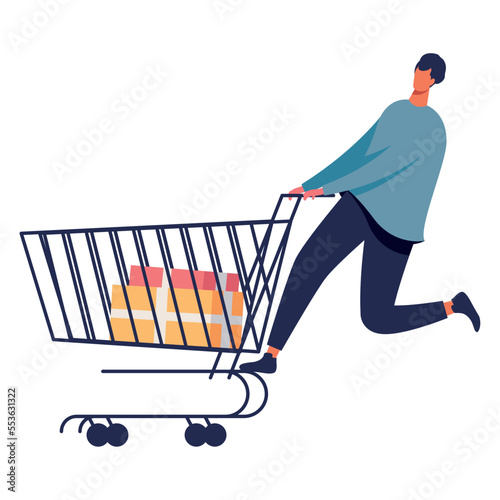 happy man with shopping cart