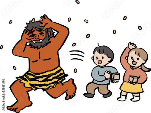 豆まきをする子ども達