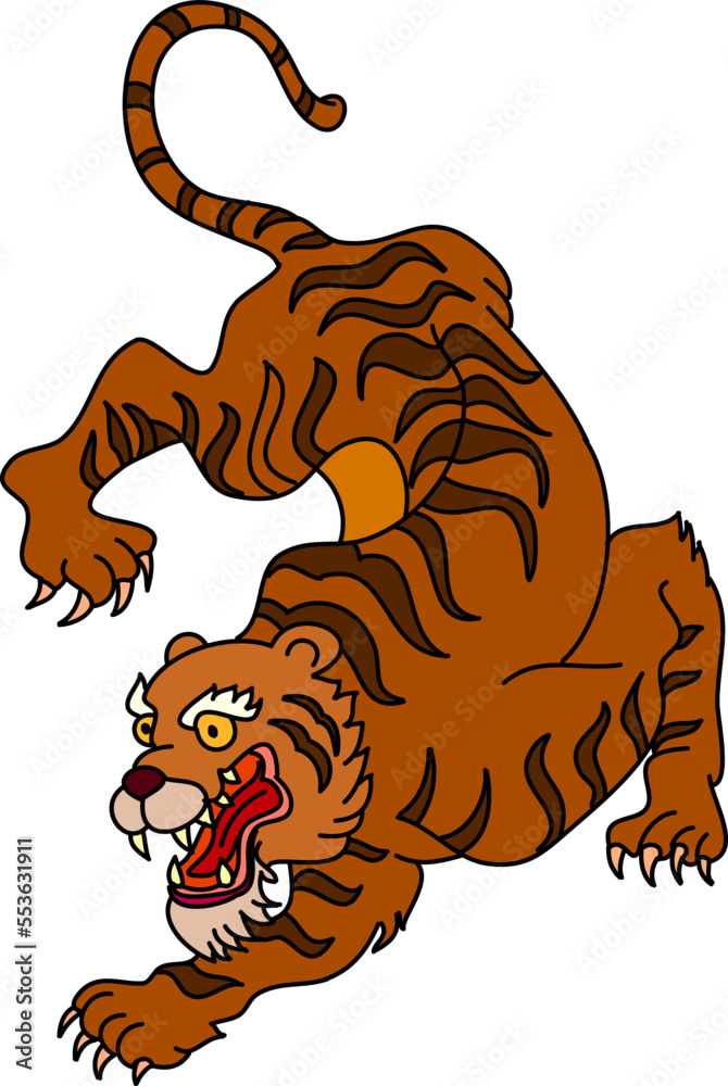 Tiger vector is on white background.Cartoon tiger isolate on white,Tiger Tattoo design.