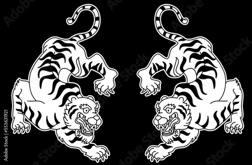 Tiger vector is on white background.Cartoon tiger isolate on white,Tiger Tattoo design.