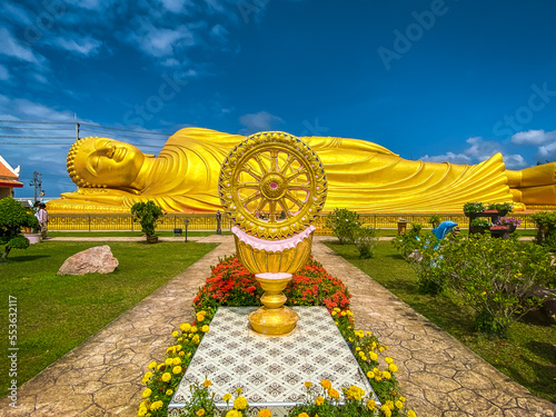 Wat Laem Pho temple with reclining golden Buddha in Songkhla, Thailand photo