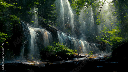 waterfall in the forest created with generative AI technology