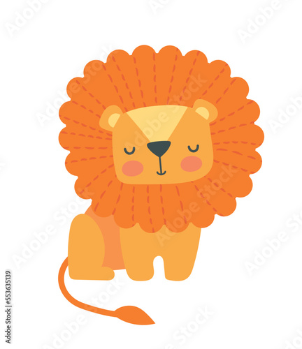 Safari lion icon. Orange predator with mane, king of beasts. Sticker for social networks and messengers. Tropical and exotic animals, Africa. Poster or banner. Cartoon flat vector illustration