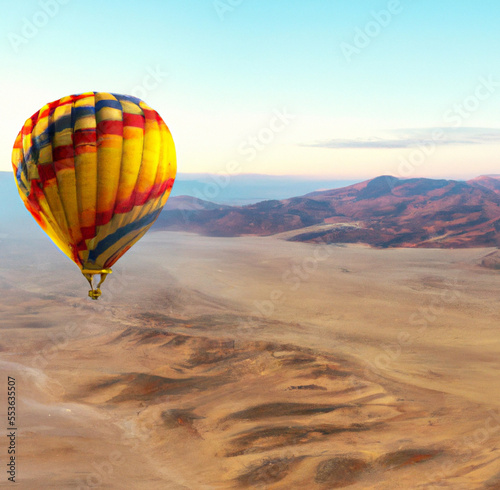 A colorful hot air balloon over a desert landscape created with Generative AI technology