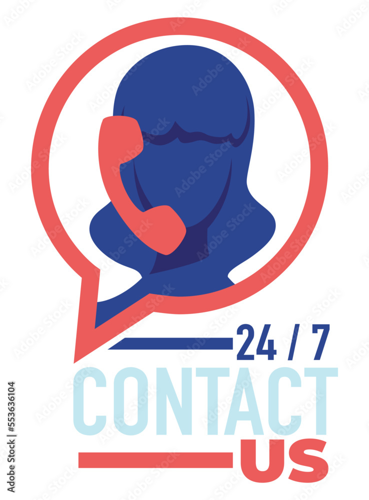 Contact us 24 7 around clock, support call center vector Contact us 24 7 around clock, support call center vector