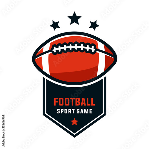 football badge vector graphic template. sport american rugby ball illustration in ribbon label style.