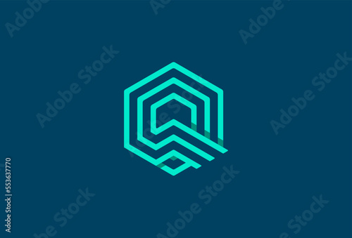Abstract Letter Q Logo, modern letter Q formed from hexagonal lines, vector illustration