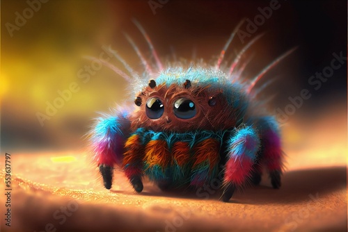 Print op canvas Spider Cute adorable big eyes LGBTQ rainbow colored arachnid Generative ai