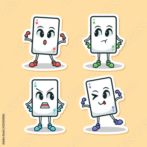 Cute adorable cartoon playing cards game illustration for sticker icon mascot and logo emoticon