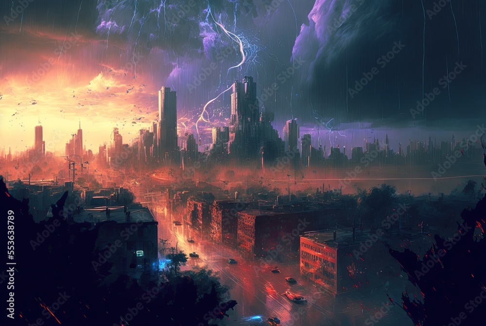 lightning over city lightning over city